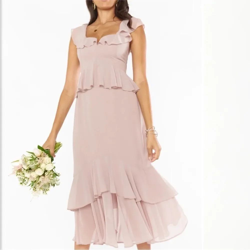 Show Me Your Mumu Wedding Reese Ruffle Dress Side Beige Chiffon NWT  S198
